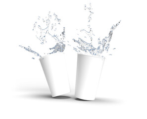 3d rendering image of 2 cups and water splash