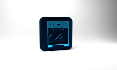 Blue Oven icon isolated on grey background. Stove gas oven sign. Blue square button. 3d illustration 3D render