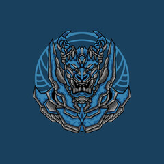 Blue Mecha dragon head illustration design vector