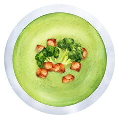 Cream soup of broccoli close-up watercolor