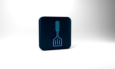 Blue Spatula icon isolated on grey background. Kitchen spatula icon. BBQ spatula sign. Barbecue and grill tool. Blue square button. 3d illustration 3D render