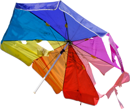 Broken umbrella in transparent background.