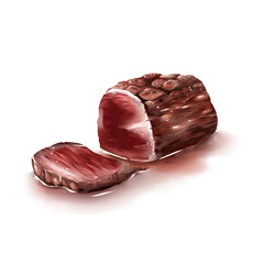Raw meat sliced watercolor illustration