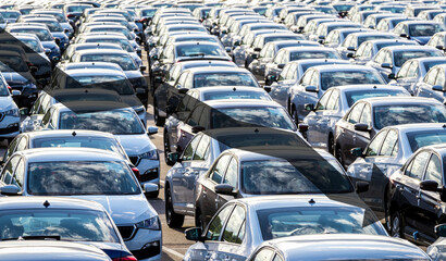 The concept of a decline in car production or prices. Manufacturing crisis or recession crisis in...