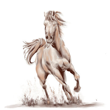 Running horse black and white watercolor style