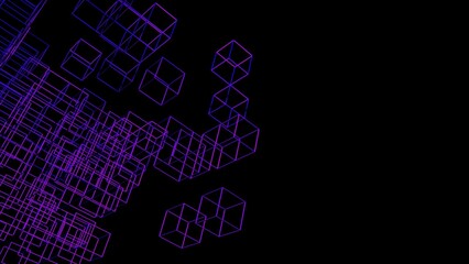 3d data abstract background. Technology digital blue grid lines on black backdrop. Cyber, science, network concept. 