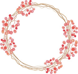 Fototapeta premium watercolor autumn leaves on dry twig wreath frame