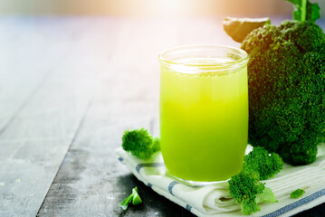 Glass of broccoli juice, broccoli Healthy drink