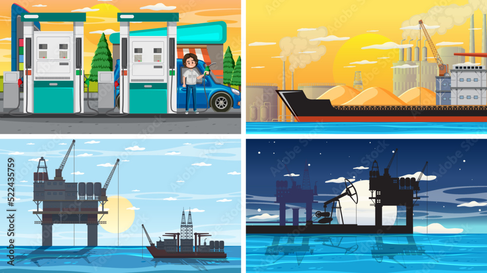 Wall mural four different petroleum industry scenes