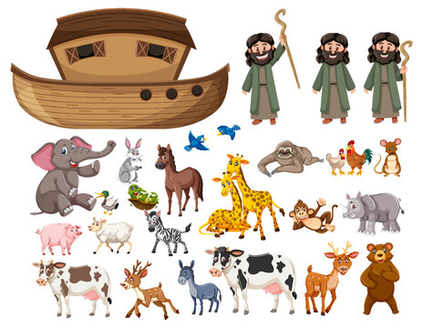 Set of Noah Ark animals and objects