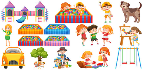 Fototapeta premium Set of cute kids and objects