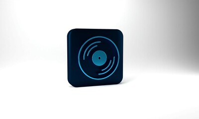 Blue Vinyl disk icon isolated on grey background. Blue square button. 3d illustration 3D render