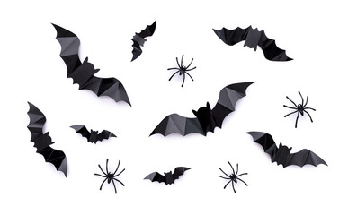 composition on the theme of the holiday halloween bats spiders on a white background