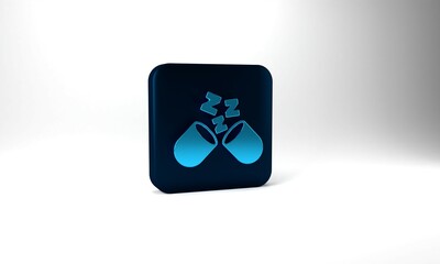 Blue Sleeping pill icon isolated on grey background. Blue square button. 3d illustration 3D render