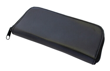 Fototapeta premium Black leather makeup bag isolated on transparent background png file