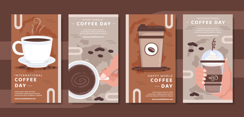 International Coffee Day Social Media Stories Template Hand Drawn Cartoon Flat Illustration