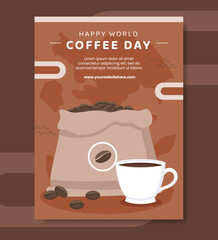 International Coffee Day Horizontal Banner Template Hand Drawn Cartoon Flat Illustration