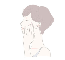 頬に手を添える横顔の女性 - 美容　スキンケア　ナチュラル　ショートヘア