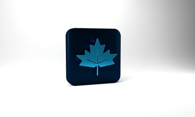 Blue Canadian maple leaf icon isolated on grey background. Canada symbol maple leaf. Blue square button. 3d illustration 3D render