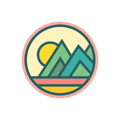 Abstract Sunset beach mountain logo badge circle  design. Template Vector illustration. Logo Sign Design Icon