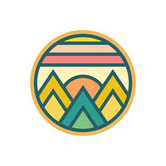 Abstract Sunset beach mountain logo badge circle  design. Template Vector illustration. Logo Sign Design Icon