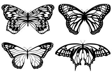 Fototapeta na wymiar Silhouette of black butterflies. Set of butterflies.