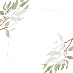 beautiful minimal seeded eucalyptus leaves square banner golden frame background for banner