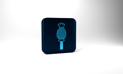 Blue Opium poppy icon isolated on grey background. Poppy Papaver somniferum flower seed head. Blue square button. 3d illustration 3D render