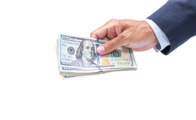 Man hand holding 100 dollar banknote isolated