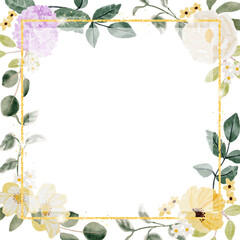 watercolor spring summer flower bouquet square banner background