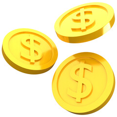 3d dollar coin icon in gold color, for UI, poster, banner, social media post. 3D rendering