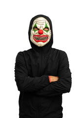 Man wearing joker mask isolated