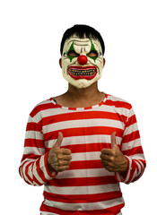 Man wearing joker mask isolated