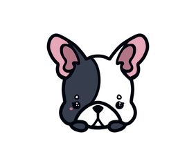 French bulldog black and white spots adorable cute kawaii drawing illustration cartoon isolated