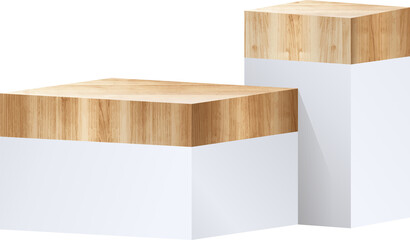 Wood podium presentation mock up, show cosmetic product display stage pedestal background design