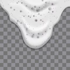Foto op Plexiglas Shampoo bubbles texture.Bath foam isolated on transparent background. Flowing shampoo and bath lather ,vector illustration. © gala