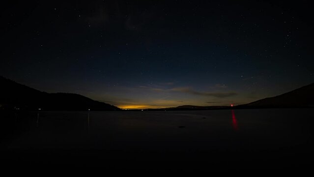A timelapse of the night sky over Bassenthwaite with a very faint aurora in the distant sky