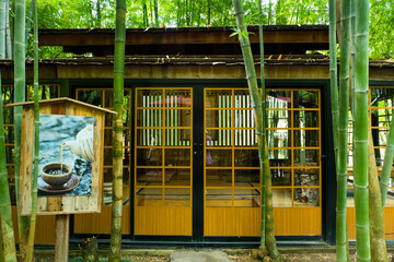 Beautiful restaurant Japanese style in bamboo forest.