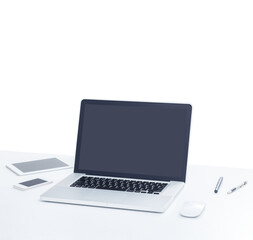 Blank screen laptop computer isolated