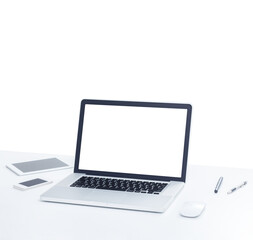 Blank screen laptop computer isolated