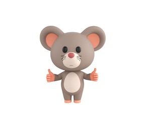 Little Rat character showing thumb up with two hands in 3d rendering.