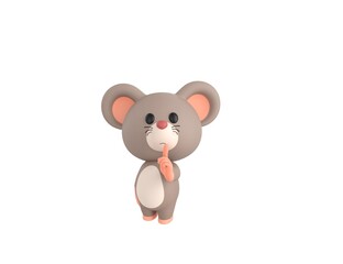 Little Rat character holding hand near mouth silence gesture in 3d rendering.
