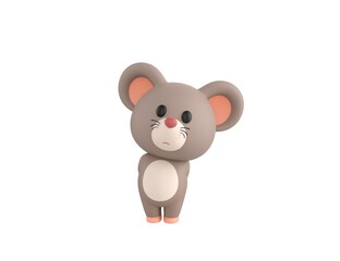 Little Rat character hides his hands behind his back in 3d rendering.