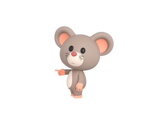 Little Rat character pointing index finger to the left in 3d rendering.