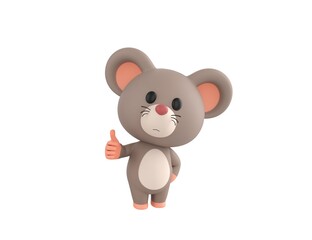 Little Rat character showing thumb up with right hand in 3d rendering.