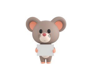 Little Rat character holding a blank billboard in 3d rendering.