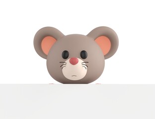 Little Rat character standing behind the big white blank banner  in 3d rendering.