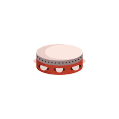 Tambourine percussion musical instrument, flat vector illustration isolated on white background.