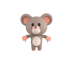 Little Rat character showing thumb down with two hands in 3d rendering.