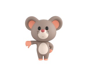 Obraz na płótnie Canvas Little Rat character showing thumb down in 3d rendering.